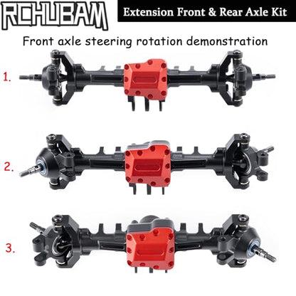 RCHUBAM Front & Rear Axle with Steering Link for TRX4M 1/18 RC Upgrade Part (Extended Axles Set) | Aluminum,Complete Portal Axle Set,CNC Machined - style: Extended Axles Set