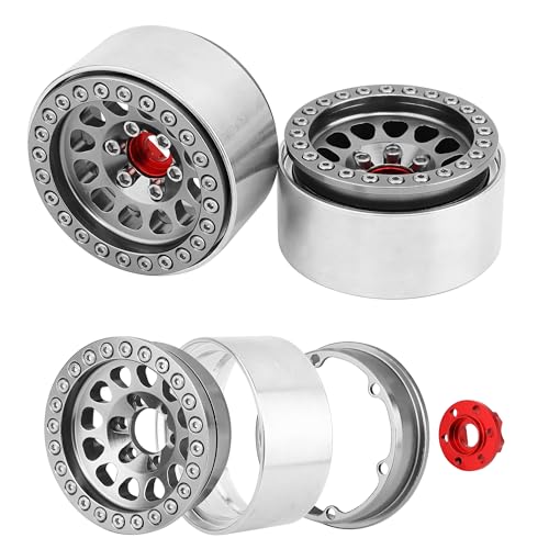 Aluminum 1.9 Beadlock Wheels Rims for 1/10 RC Crawler Axial SCX10 I II III Capra TRX4 TRX6 VS4-10 Gen8 MST CFX Upgrades Parts (Titanium) - color: Titanium