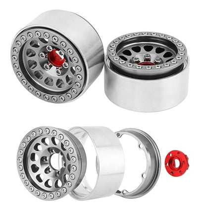 Aluminum 1.9 Beadlock Wheels Rims for 1/10 RC Crawler Axial SCX10 I II III Capra TRX4 TRX6 VS4-10 Gen8 MST CFX Upgrades Parts (Titanium) - color: Titanium