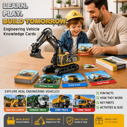 kolegend 1:18 Scale RC Excavator Toy with Metal Shovel, 11 Channels Remote Control Construction Truck, Real Digging on Dirt & Sand 2 Rechargeable Batteries Gift for Boys Girls Kids 6-12 Years Old - color: Black