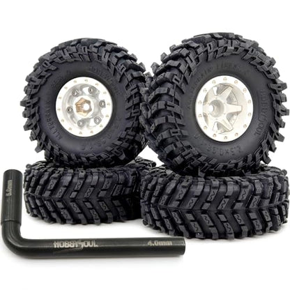 64mm 1.0 All Terrain Tires F/R Mounted Brass 1.0 beadlock Wheels Rims Negative Offset 1.0 Wheels Tires Tyre for RC Mud Crawler 1/24 SCX24 AX24 1/18 TRX4M - color: White