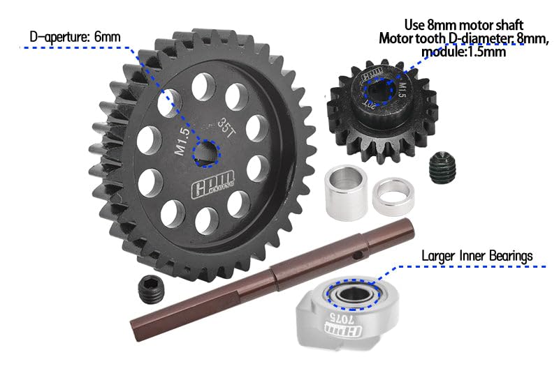 GPM Upgrade Parts for 1:5 Traxxas X Maxx 6S 8S & XRT 8S Monster Truck 40Cr Carbon Steel M1.5 Spur Gear 35T + Motor Gear 20T