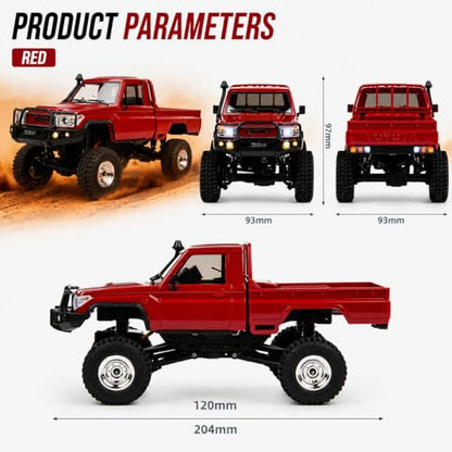 UDIRC UCX2404PRO 1/24 Scale Brushless Trail Truck, 4WD Off-Road rc Crawler | 2-Speed Transmission, Full LED Lights, Hydraulic Shocks, Breakaway Tank Turn, RTR for Adults - color: Red