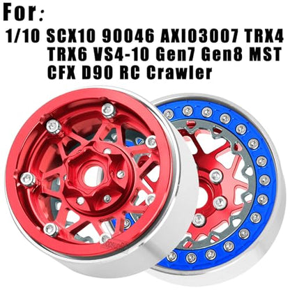 RC 1.9 Beadlock Wheel Rims for 1/10 SCX10 90046 AXI03007 TRX4 TRX6 VS4-10 Gen7 Gen8 MST CFX D90 RC Crawler,Aluminum 1.9" RC Tires Wheel Rim RC Truck Tires Wheels Rims.(4PCS) Red&Blue - color: Red&Blue（1.9 Rim）
