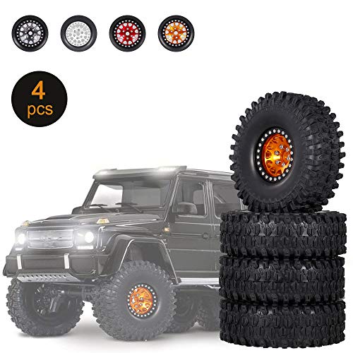 GoolRC 4PCS 1.9 Inch RC Crawler Rubber Tires with Metal Rim for 1/10 RC Rock Crawler Traxxas TRX-4 TRX-6 Axial Scx10 90046 RC4WD RC Car Parts (Golden) - color: Golden