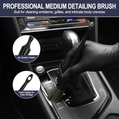 6PCS Car Detailing Brush Set, Boars Hair Car Detailing Brushes, Ultra Soft No Scratch Interior Detail Brush, Car Duster, Car Interior Detailing kit, Car Cleaning Supplies kit for Leather, Air Vents