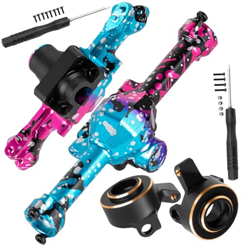 Aluminum Portal Axles & Brass Weights Steering Knuckles Upgrades Part for 1/30 SCX30 Chev rolet K10/Jeep Wrangler JLU 4X4/F0rd Bronco 4X4,Axle Housing & Knuckles Hub Weight,Colorful(Pink Blue)