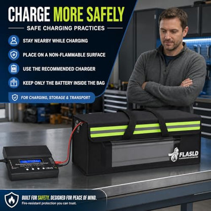 FLASLD 2-Pack E-Bike Battery Bag Fireproof Safe Charging Bag Explosionproof Lipo Battery Bag Large Capatity for Storage Charging (16 x 4.3 x 5in) - color: 16 x 4.3 x 5inch - 2 Pack