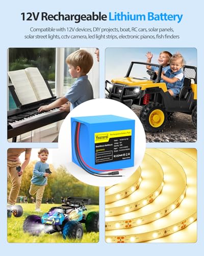 12V 15Ah Rechargeable Battery Pack with Charger, Replacement Lithium Battery Compatible with 12 Volt Devices RC Car, LED Light Strip, DIY, Boat, Robot, CCTV Camera