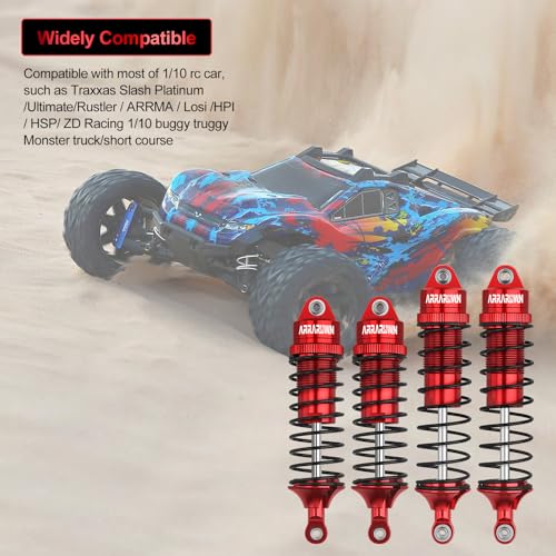 4PCS RC Car Shock Front & Rear Shock Absorber Assembled Set | Compatible with 1/10 Traxxas Slash/Rustler/Stampede 4x4 4WD Replacement Upgrade Parts (Red) - color: Red