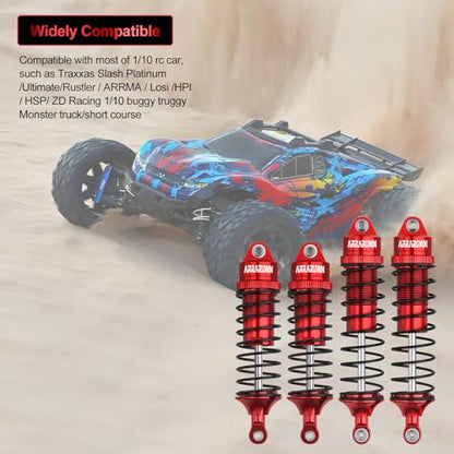 4PCS RC Car Shock Front & Rear Shock Absorber Assembled Set | Compatible with 1/10 Traxxas Slash/Rustler/Stampede 4x4 4WD Replacement Upgrade Parts (Red) - color: Red