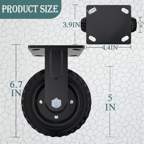 5 Inch Heavy Duty Caster Wheels Set of 4（2Swivel Brake & 2 Fixed 1500lbs Capacity, Large Solid Rubber Caster for Outdoor, Flat Carts, Dolly, Workbench,Trolley,Wagon and Chicken Coop - style: Swivel Brake+Fixed,4pk