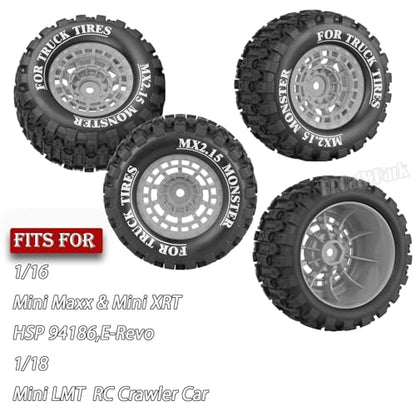 12mm Hex RC Wheel Tires for 1/16 Mini Maxx & Mini XRT,HSP 94186,E-Revo,L0 S1 1/18 Mini LMT RC Crawler Car Truck,RC Drift Wheels,Mini RC Truck Tires 4PCS,Grey - color: Grey - (12mm Hex RC Wheel Tires)