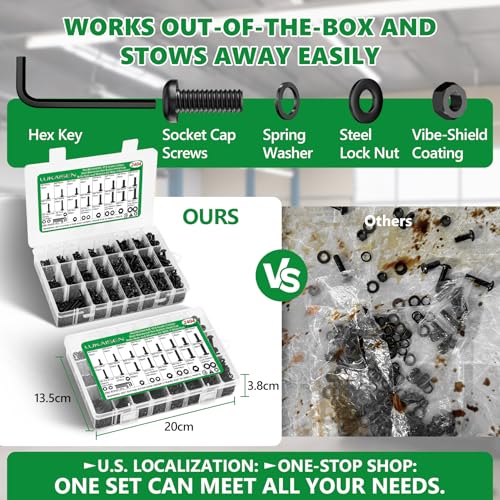 2404PCS Screw Assortment Kit, M2-M5 10.9 Alloy Steel Hex Button Cap Bolts | With Nuts & Flat Washers & Lock Washers & Wrench, Black Zinc Plated High-Tensile, Length 4-20mm, for 3D Printing, DIY, Home - size: M2 M3 M4 M5 2404pcs 2