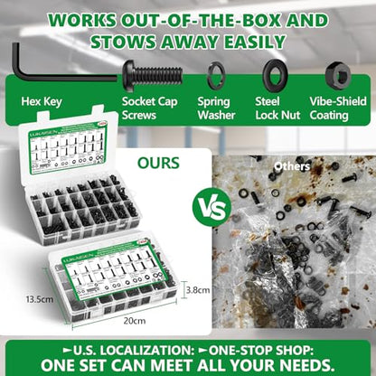2404PCS Screw Assortment Kit, M2-M5 10.9 Alloy Steel Hex Button Cap Bolts | With Nuts & Flat Washers & Lock Washers & Wrench, Black Zinc Plated High-Tensile, Length 4-20mm, for 3D Printing, DIY, Home - size: M2 M3 M4 M5 2404pcs 2