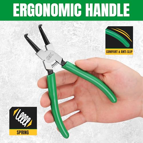 SK 7-Inch Snap Ring Pliers, Internal Circlip Pliers with 90-Degree Bent Jaw | Tip Diameter 0.07'', Premium CR-V Steel, Polished & Black Finished Tip, Spring-Loaded, Anti-Slip Grip - style: Internal Bent