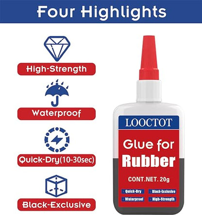 LOOCTOT Black Rubber Glue,Super Instant Glue Bonding Between Rubbers,Rubber and Other Materials;Instant Cement for Tire,Tube, Edge,etc(20g) - style: Rubber Glue