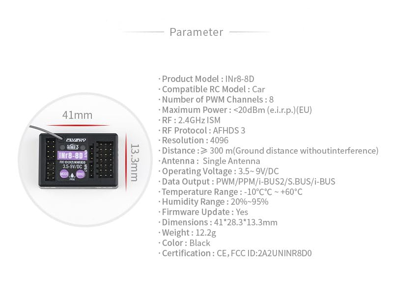 Flysky INr8-8D 2.4GHz 8CH AFHDS3 Receiver PWM PPM Ibus Compatible Transmitters Noble NB4 Series for RC Car