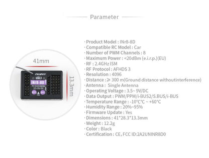 Flysky INr8-8D 2.4GHz 8CH AFHDS3 Receiver PWM PPM Ibus Compatible Transmitters Noble NB4 Series for RC Car