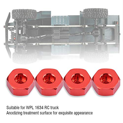 RC Hex Hub Adapter, 4 Pcs Aluminum Alloy 6mm to 12mm Wheel Adapter for RC Trucks Buggies Crawlers Off-Road Racing and Hobbyist Projects (Red)