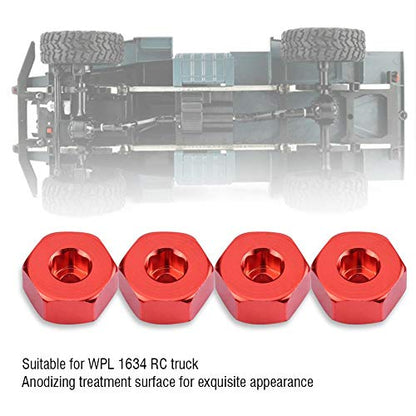 RC Hex Hub Adapter, 4 Pcs Aluminum Alloy 6mm to 12mm Wheel Adapter for RC Trucks Buggies Crawlers Off-Road Racing and Hobbyist Projects (Red)