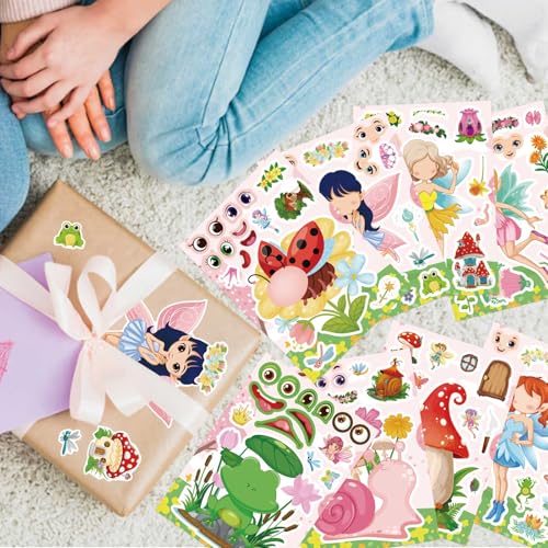 24 PCS Fairy Stickers for Kids, Make a Face Sticker, Make Your Own Stickers | with 8 Unique Designs Fairy, Frog, Mushroom, Birthday Party Favors for Girls , Goodie Bags, DIY Crafts - style: Fairy
