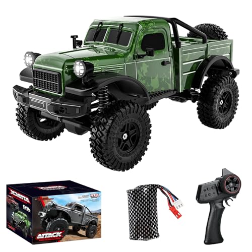 1:18 Scale All Terrain Remote Control Car, 2.4 GHz 4WD RC Rock Crawler with LED Lights, 12KPH Off-Road Pickup Truck Vehicle Toys RTR Gift for Adults - color: Green, size: 1 Battery