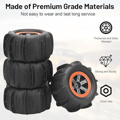 1/10 RC Paddle Tires Wheels, daitoku RC Truck Tires and Wheels for 9125 X07 X08 X17 9155 9156 9201E 9205E 9206E 200E 201E RZ001G-A 104009