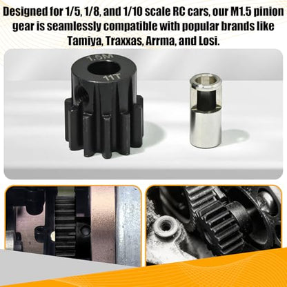 M1.5 11T Pinion Gear 8mm Bore with 8mm to 5mm Shaft Adapter Sleeve, Chromium Steel Motor Gear with Set Screw & Hex Key for Traxxas ARRMA Losi 1/5 1/8 RC Cars - size: 11T