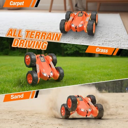 Remote Control Car, Rechargeable RC Cars & Remote 360° Flips Rotating 2.4Ghz 4WD All Terrain Stunt Race Car Toy Christmas Birthday Gift for Kids Boys 3-12 - style: Orange
