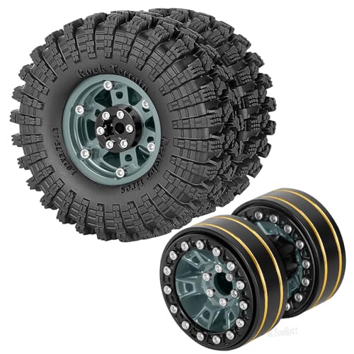RC 1.3" Beadlock Tires Wheels for 1/18 1/24 Trx4m SCX24 FCX24 Ascent-18 RC Crawler Car,4pcs 1.3 Inch Wheel Rim Soft Rubber Tires,Titanium - color: Titanium-(1.3" Beadlock Tires）