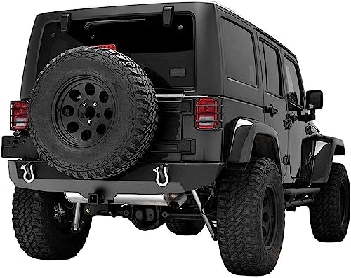 Front Bumper + Rear Bumper for 2007-2018 Wrangler JK, AAIWA Offroad Steel Bumper Full Width with 2" Hitch Receiver, LED Light Bars and D-rings - size: 2007-2018 JK Bumper with lights