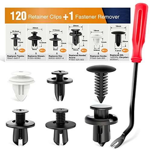 GOOACC 120PCS Car Bumper Push Retainer Clips & Nylon Fasteners Rivet Kit 6mm 7.6mm 8mm 8.8mm 10mm Door Trim Panel Clips , 1PC Fastener Remover, Black - color: 120Pcs Clips + Remover