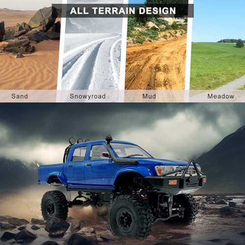 WPL C64-1 1:16 4WD RC Rock Crawler with 3 Batteries Blue | RTR off-road truck with upgraded gearbox & 260 motor for adult RC hobby - color: C64-1-blue
