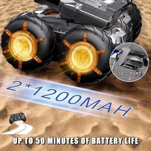 Amphibious Remote Control Car Boat with Water Gun Waterproof RC Cars | 4WD All-Terrain Gesture Sensing Rc Stunt Car RC Monster Trucks Swimming Pool Toys Gifts for 8 9 10 11 12 Year Old Boys Girls - color: Orange