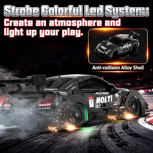 1/43 Mini RC Drift Car with Gyro, 2.4GHz Full Proportional RC Car, 20KM/H Professional High Speed Remote Control Car with Lights, Desktop Drift Car Racing Toy Gifts to Adults Kids Boys - color: Black