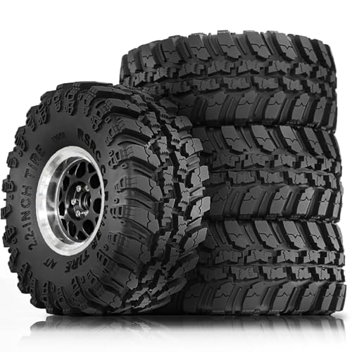 STMU 2.2'' RC Rubber Crawler Rock Tires OD 136mm/5.3'' with Foam Insert for 1/8 1/10 RC Crawler Car SCX10 TRX4 TRX6 GEN7/8 2.2'' Beadlock Rims (Black)