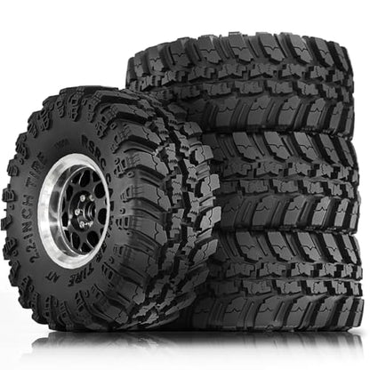 STMU 2.2'' RC Rubber Crawler Rock Tires OD 136mm/5.3'' with Foam Insert for 1/8 1/10 RC Crawler Car SCX10 TRX4 TRX6 GEN7/8 2.2'' Beadlock Rims (Black)