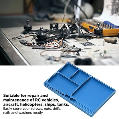 Magnetic Screw Tray, RC Aluminium Alloy Screw Tray, Adsorption Widely Used Magnetic Parts Tool Tray for RC Model Toy Repair Mat Electronic Repair Kit Tool Organizer (Blue) - color: Blue