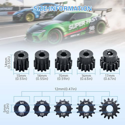 Metal Steel M1 Pinion Gear 11T 12T 13T 14T 15T 5mm Shaft Motor Gears with Hex Key for 1/8 RC Car Brushless Brush Motor Parts - size: 11T 12T 13T 14T 15T