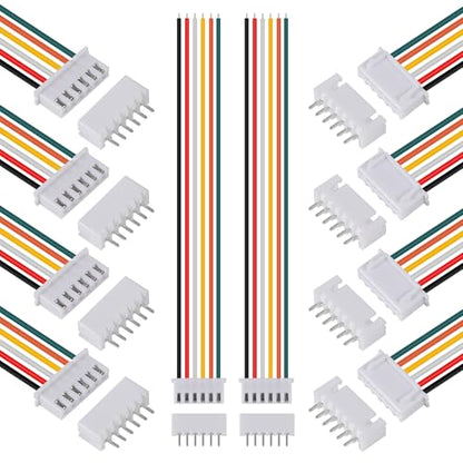 10Pairs JST-XH Connector Kit, XH 2.54mm 6 Pin Header Male and Female Connectors Plug Adapter with Flat Wire Cable 200mm 26AWG Compatible with JST XH (6P) - color: 6P