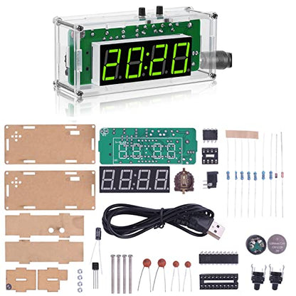 MiOYOOW DIY Digital Clock Kit, 4-Digit Alarm Clock Soldering Practice Kit | Electronics Clock Kit with Adjustable Brightness & Temperature Display, DIY Soldering Project for School Learning, Daily Use - color: 4 Digit Multifunctional Clock Kit