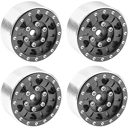4Pack HIRCQOO 1.0" SCX24 Beadlock Wheels Rim 7mm Hex Wheel Rims Compatible with Axial 1/24 AXI90081 AXI00002V2 C10 Gladiator RC Micro Beadlock Wheels Crawler Car (Black) - color: Black