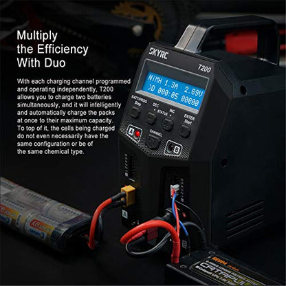 SKYRC T200 Dual Balance Charger AC100-240V/DC 11-18V Input 12A 100W for LiPo Li-Ion LiHV Life 1-6S / NiMH NiCd 1-15S Battery Pb 2-20V