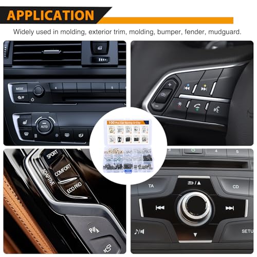 GOOACC 100Pcs 10 Sizes Metal Trim Clip Spring Moulding Clip Universal Auto Body Fastener Clip Compatible with GTI, Jetta, Passat, Phaeton, VW Audi 4A0-867-276A - color: 100Pcs Metal Trim Panel Spring Clip