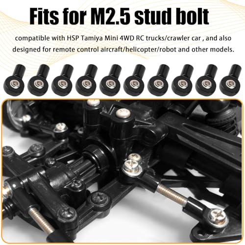 10PCS M2.5 Tie Rod End Ball Joint Aluminum Ball Head Holder Steering Linkage 13mm Upgrade Parts Compatible with HSP Tamiya Mini 4WD, RC Truck Crawler Car/Robot/Boat/Airplane Models, Black - color: Black