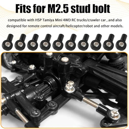 10PCS M2.5 Tie Rod End Ball Joint Aluminum Ball Head Holder Steering Linkage 13mm Upgrade Parts Compatible with HSP Tamiya Mini 4WD, RC Truck Crawler Car/Robot/Boat/Airplane Models, Black - color: Black