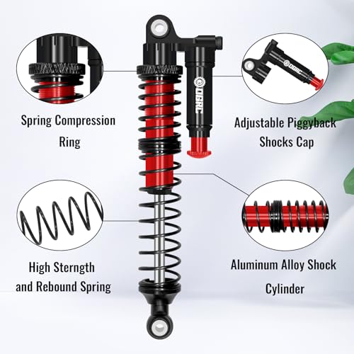 OGRC 100mm Piggyback RC Shock Absorber Oil Shocks for SCX10 TRX4 Upgrades | Aluminum, Double-cylinder, Long Travel, Adjustable Rebound, for 1/10 RC Crawler Car, Red - color: Red