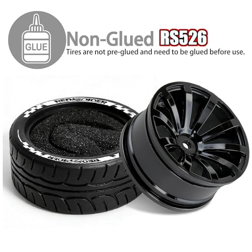 REDSPIDER 1/10 RC On-Road Wheel Tires 2.56" OD 10-Spoke Plastic Wheel hub and Rally Tires 12mm Hex Fit for 1/10 Tamiya TT01 TT02 XV02 XV01 WLtoys HSP Kyosho WR8 RedCat Sakura HPI (Black) - color: Black