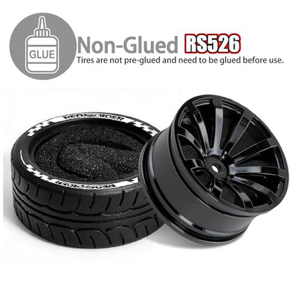 REDSPIDER 1/10 RC On-Road Wheel Tires 2.56" OD 10-Spoke Plastic Wheel hub and Rally Tires 12mm Hex Fit for 1/10 Tamiya TT01 TT02 XV02 XV01 WLtoys HSP Kyosho WR8 RedCat Sakura HPI (Black) - color: Black